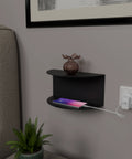 Compact wall shelf with power socket space for daily essentials رف جداري مدمج مع مساحة لمقبس الكهرباء لتنظيم الأغراض اليومية
