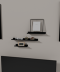 Set of three modern metal shelves for décor books and essentials طقم من ثلاثة رفوف معدنية حديثة للديكور والكتب والأغراض