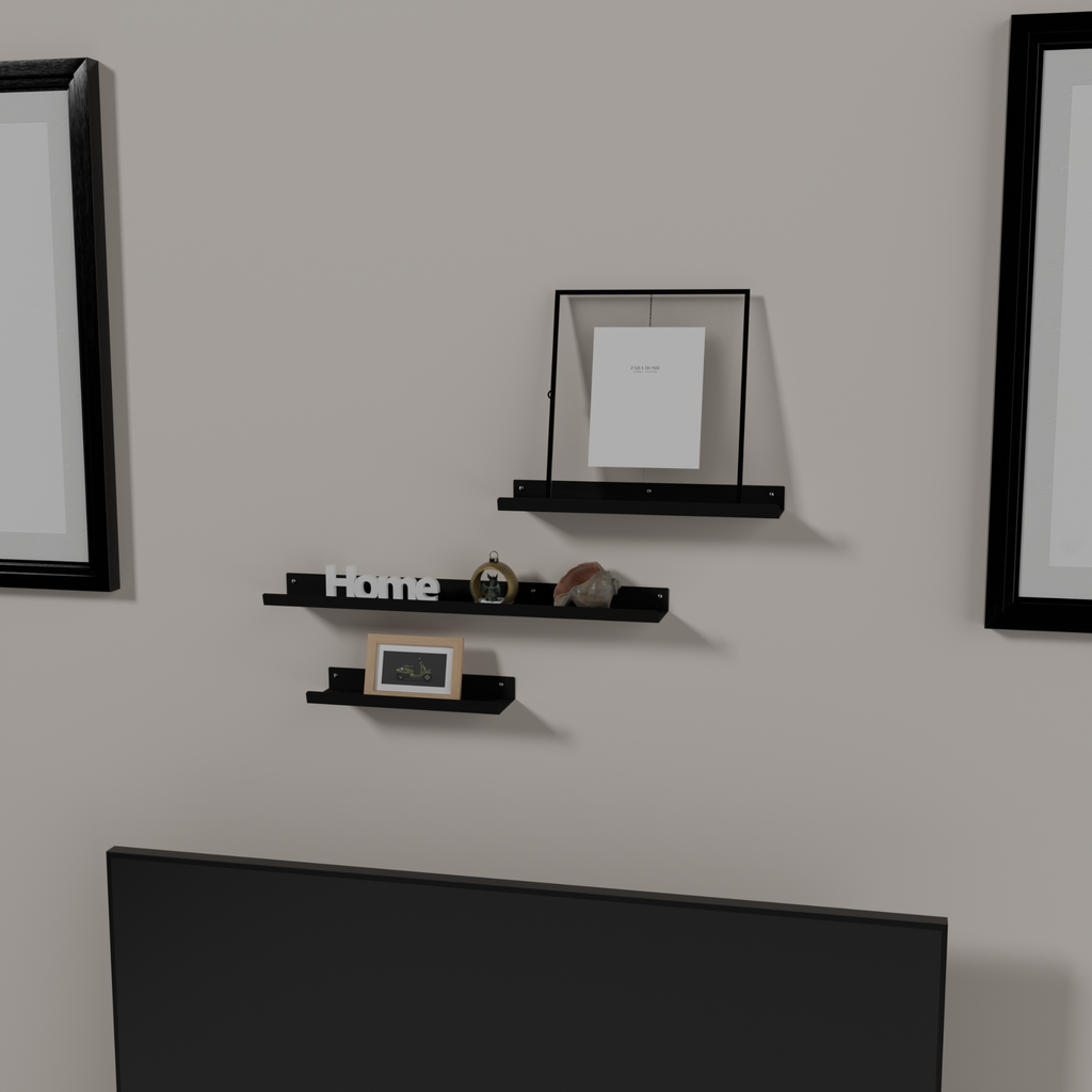 Set of three modern metal shelves for décor books and essentials طقم من ثلاثة رفوف معدنية حديثة للديكور والكتب والأغراض