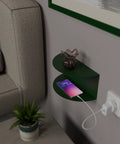 Compact wall shelf with power socket space for daily essentials رف جداري مدمج مع مساحة لمقبس الكهرباء لتنظيم الأغراض اليومية