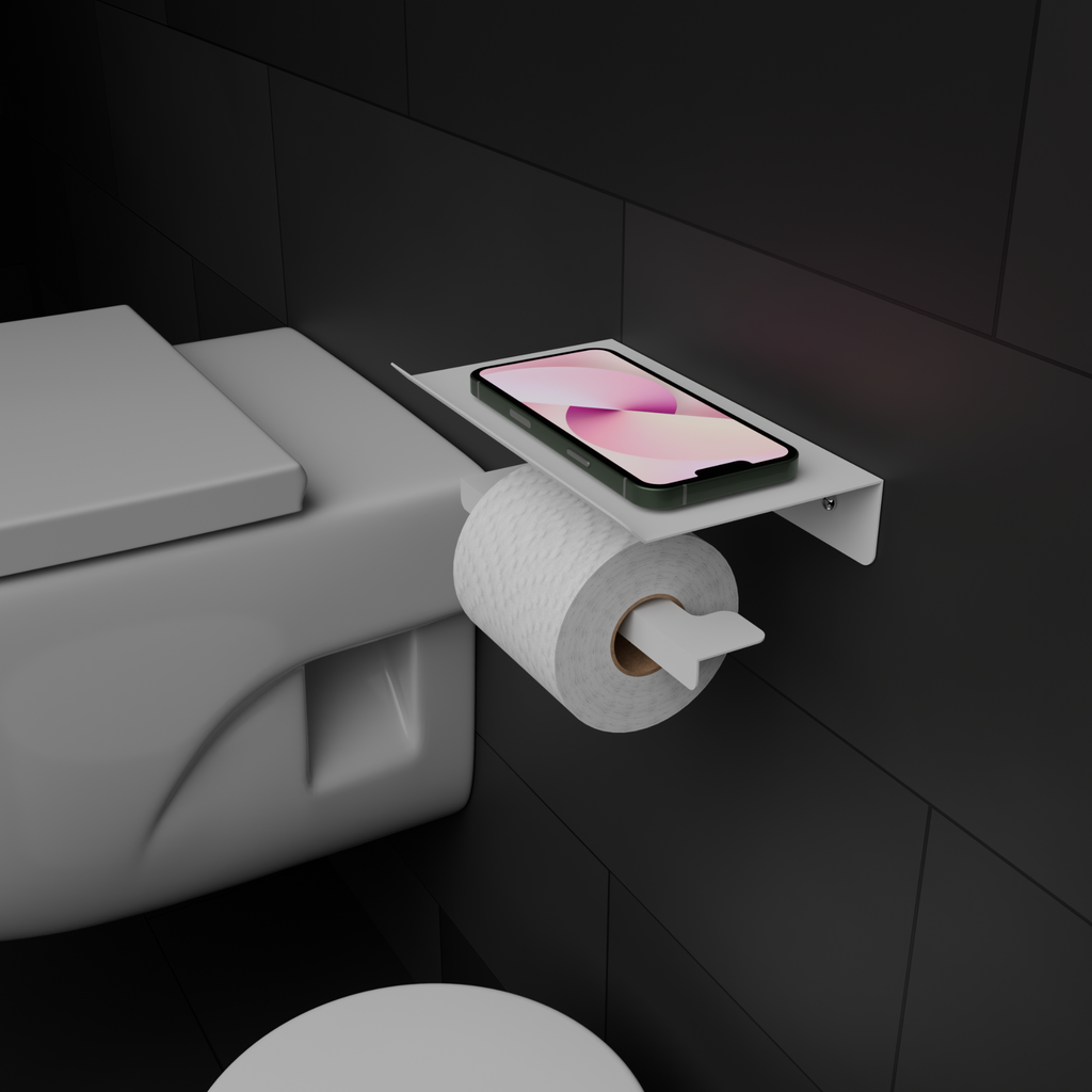 Compact modern toilet paper holder with space saving design for small bathrooms حامل ورق تواليت مدمج بتصميم يوفر المساحة للحمامات الصغيرة
