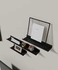 Set of three modern metal shelves for décor books and essentials طقم من ثلاثة رفوف معدنية حديثة للديكور والكتب والأغراض