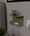 Compact wall shelf with power socket space for daily essentials رف جداري مدمج مع مساحة لمقبس الكهرباء لتنظيم الأغراض اليومية