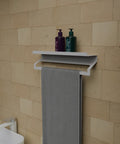 Large wall mounted stainless steel bathroom storage shelf for towels and essentials رف تخزين كبير مثبت على الحائط من ستانلس ستيل للمناشف والأغراض الكبيرة