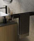 Sleek stainless steel towel holder for bathroom or kitchen with modern minimalist design حامل مناشف ستانلس ستيل أنيق للمطبخ أو الحمام بتصميم بسيط