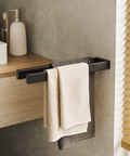 Sleek stainless steel towel holder for bathroom or kitchen with modern minimalist design حامل مناشف ستانلس ستيل أنيق للمطبخ أو الحمام بتصميم بسيط