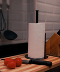 Sleek minimalist stainless steel kitchen paper holder for countertop تنظيم ورق المطبخ بتصميم ستانلس ستيل بسيط وأنيق