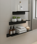 Set of three modern floating wall shelves for bathroom storage and décor ثلاث رفوف حائط عائمة حديثة لتخزين الحمام والديكور